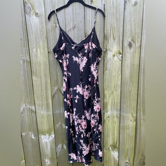 GILLI floral midi dress in black and blush Size Large Satin Silky - Picture 7 of 7